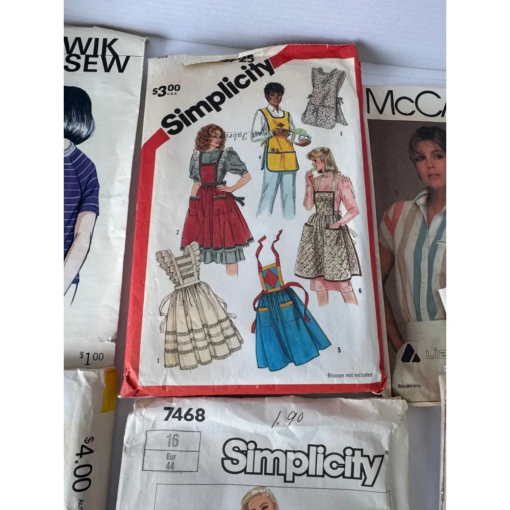 Simplicity McCall Vintage 80s Sewing Pattern Lot Blouses Tops Shorts Apron OS